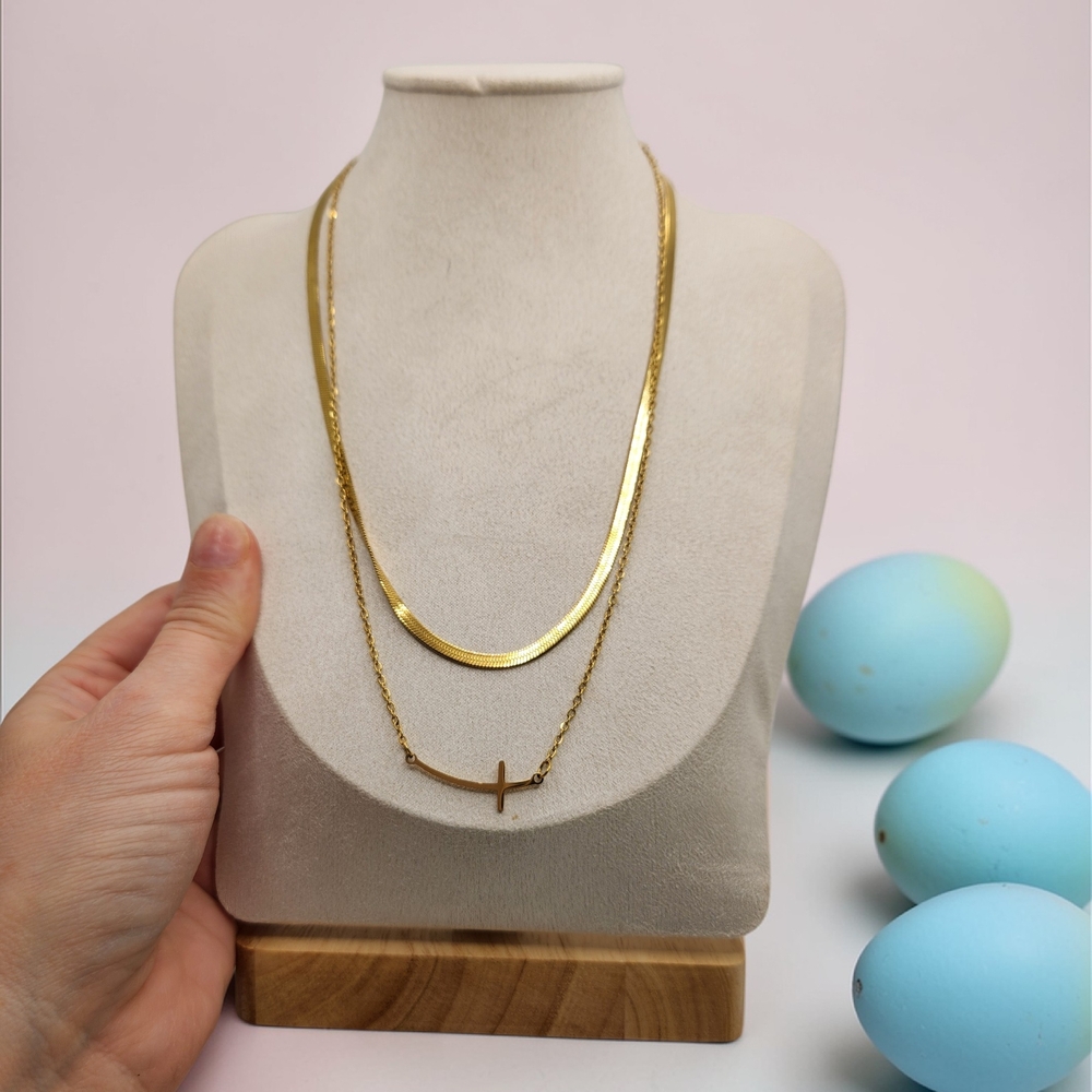 Gold Double-Layer Cross Pendant Necklace - Women Jewelry